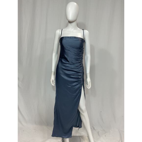 Shona Joy 'Lily Bias' Blue Satin Ruched Midi Dress Size 6 - NWT - Picture 2 of 5